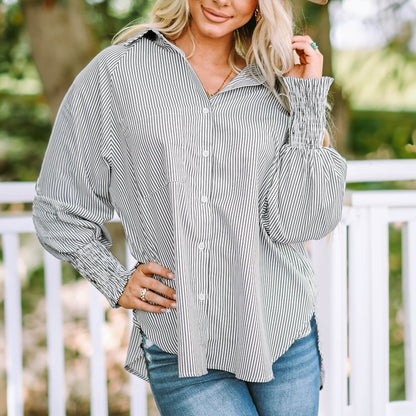 Mid-Length Shirt With Striped Lapel And Oversized Drawdown Sleeves