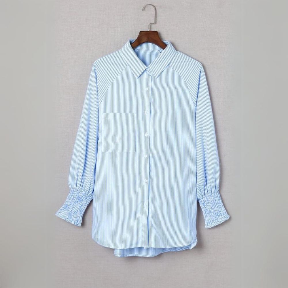 Mid-Length Shirt With Striped Lapel And Oversized Drawdown Sleeves