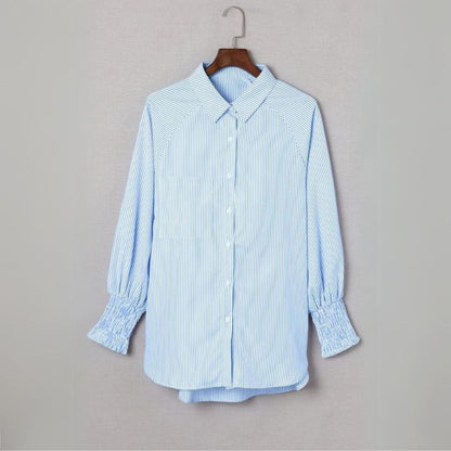 Mid-Length Shirt With Striped Lapel And Oversized Drawdown Sleeves