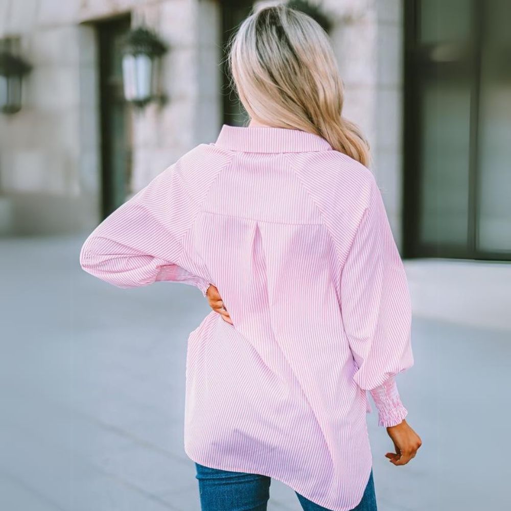 Mid-Length Shirt With Striped Lapel And Oversized Drawdown Sleeves