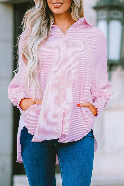 Mid-Length Shirt With Striped Lapel And Oversized Drawdown Sleeves